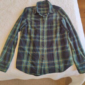 Madewell 100% Cotton Flannel Plaid Button Down Green Tartan